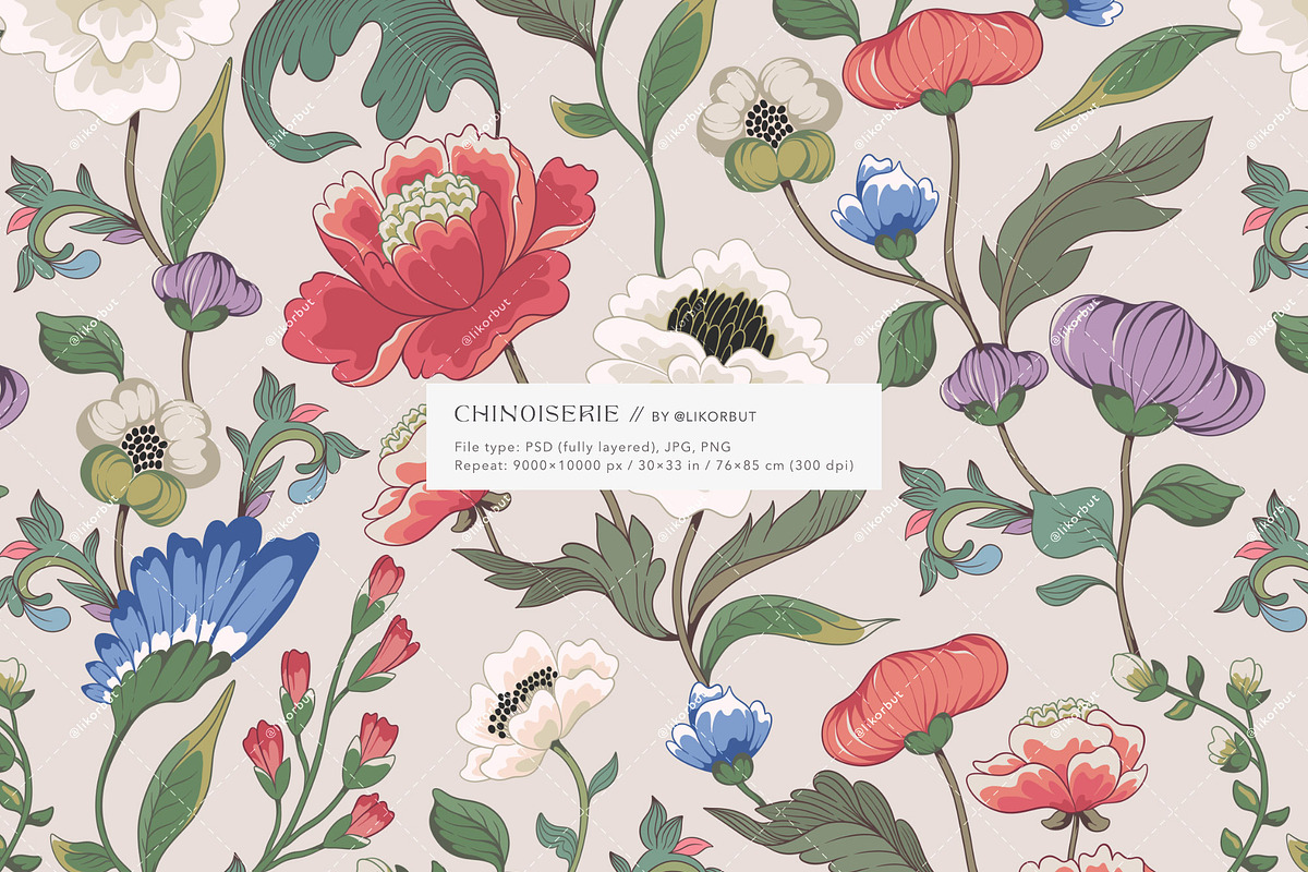Chinoiserie Floral Pattern & Prints, a Pattern Graphic by likorbut (Photo 3 of 13)
