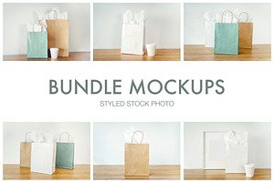 Mockups bags, cups and frames 