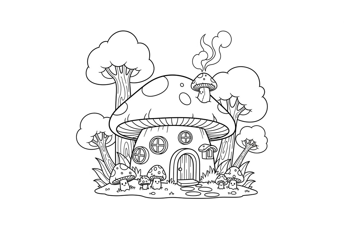 Whimsical Mushroom House Line Art bu, an Illustration by Designs_River (Photo 22 of 51)