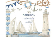 Watercolor Nautical Clipart Set, a Transportation Illustration by Natikka Art (Thumbnail 1 of 4)