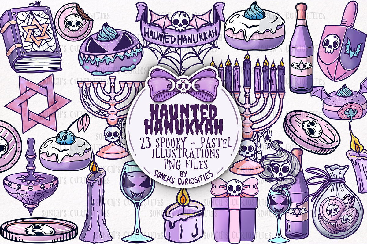 Haunted Hanukkah - Pastel Goth PNG, a Seasonal Illustration by Sonch' s Curiosities (Photo 1 of 3)
