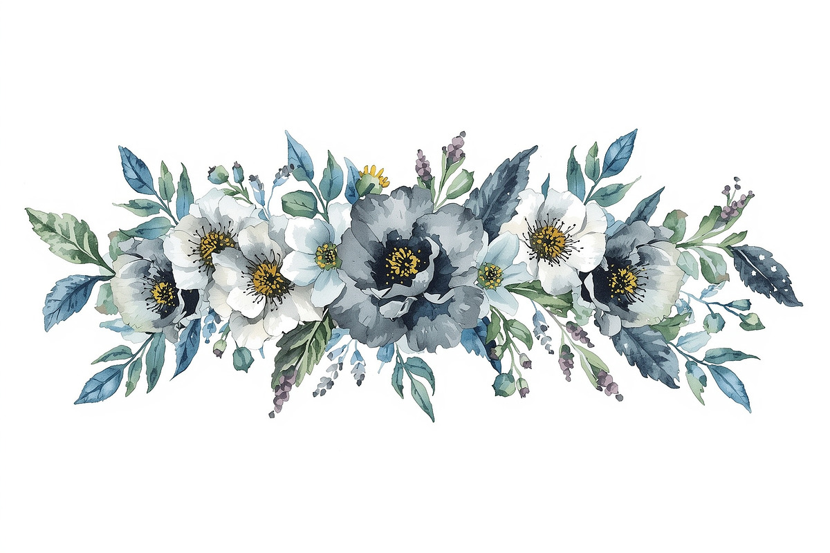 Blue Watercolor Floral Set, an Illustration by balal (Photo 11 of 11)