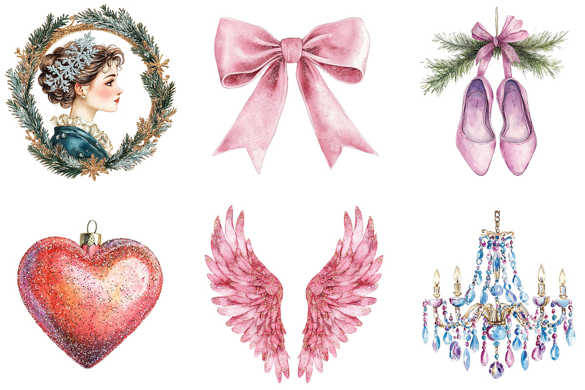 Coquette Glitter Christmas Clipart, an Illustration by CraftArtStudio (Photo 3 of 6)