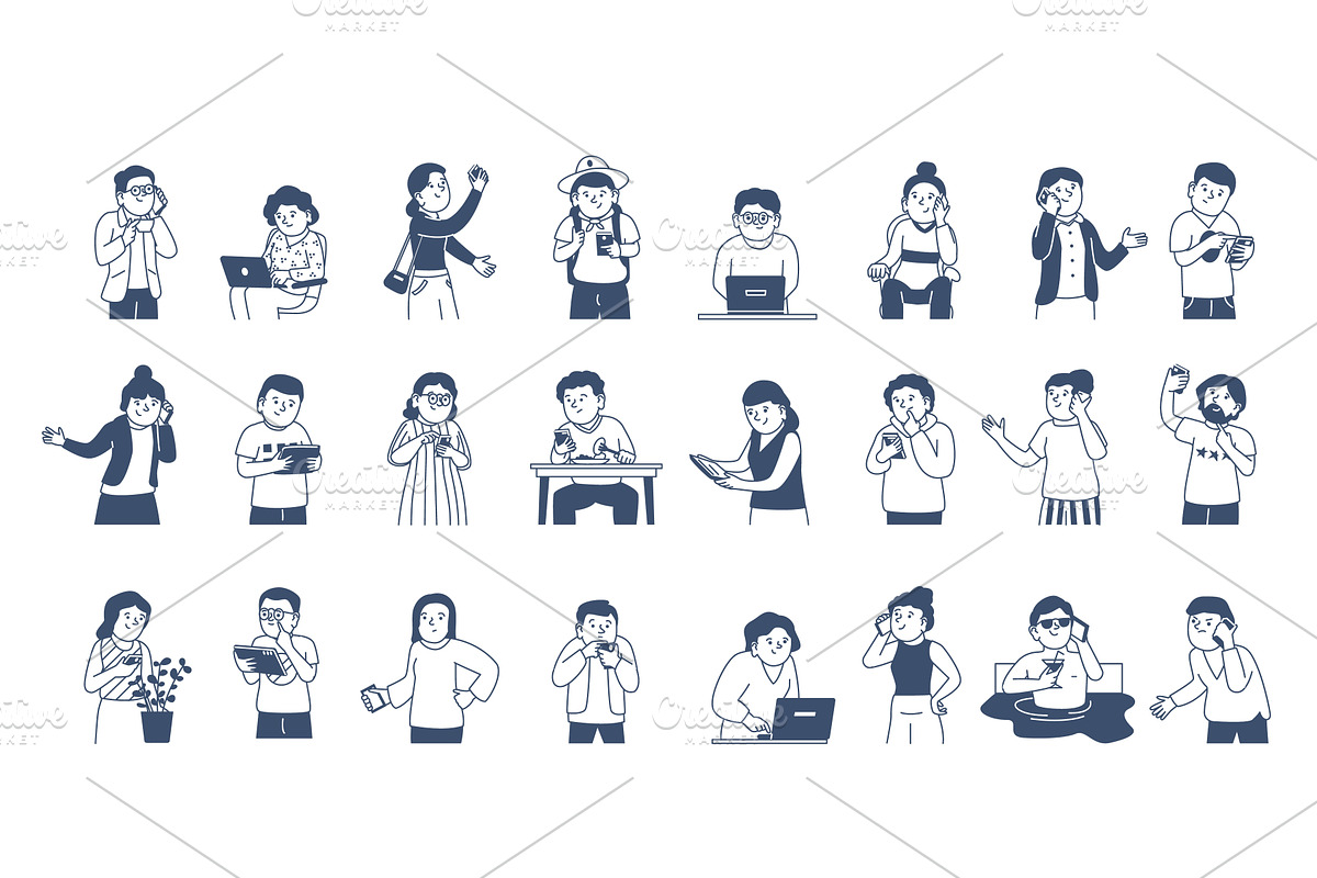 Doodle people with gadgets, a Technology Illustration by LadadikArt