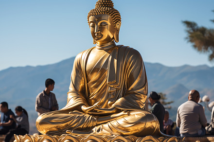 Golden Buddha statue. Generative AI, a Wallpaper Photo by Perpis