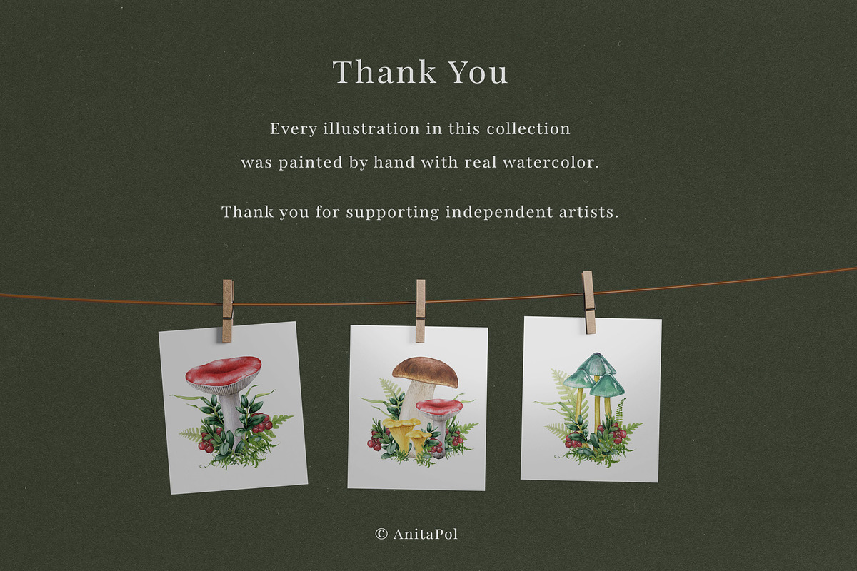 Forest Mushrooms Watercolor Clipart, a Decorative Illustration by AnitaPol (Photo 21 of 21)