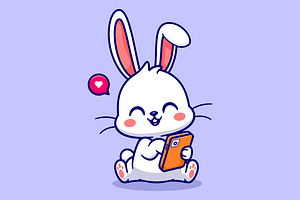 Cute Rabbit Playing Phone Cartoon, an Illustration by Catalyst Labs