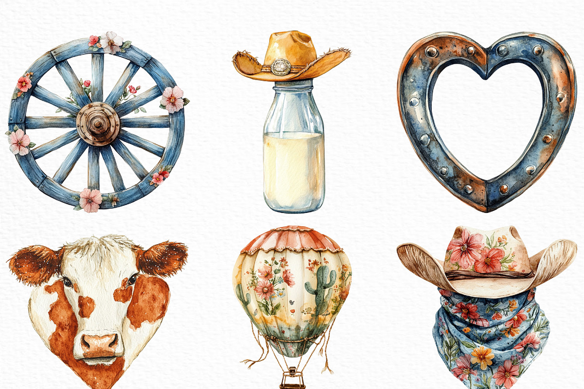 Watercolor Cute Cowgirl Clipart, an Illustration by Craft Nest (Photo 3 of 6)