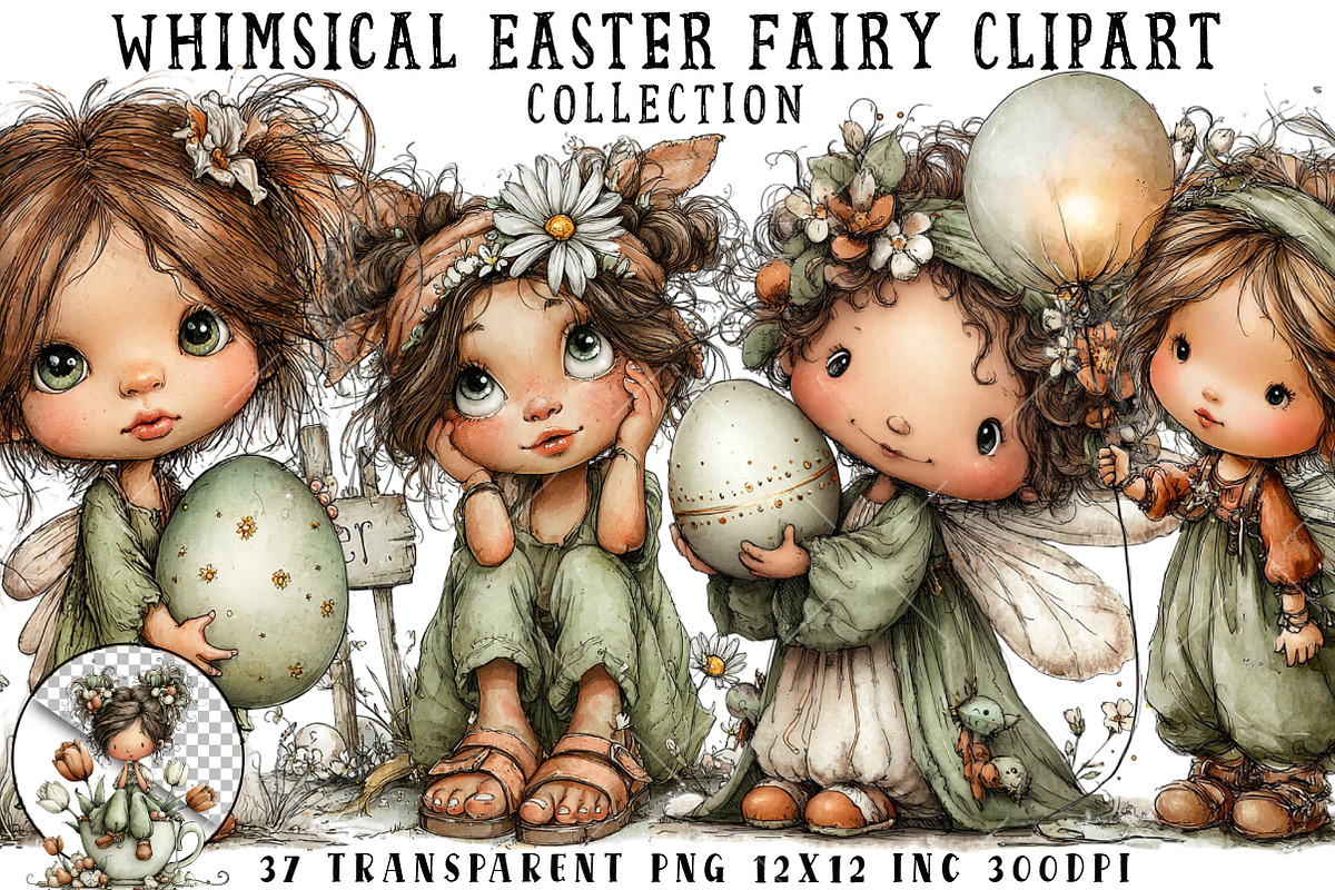 Whimsical Easter Fairy Clipart, an Illustration by OK Design (Photo 1 of 6)