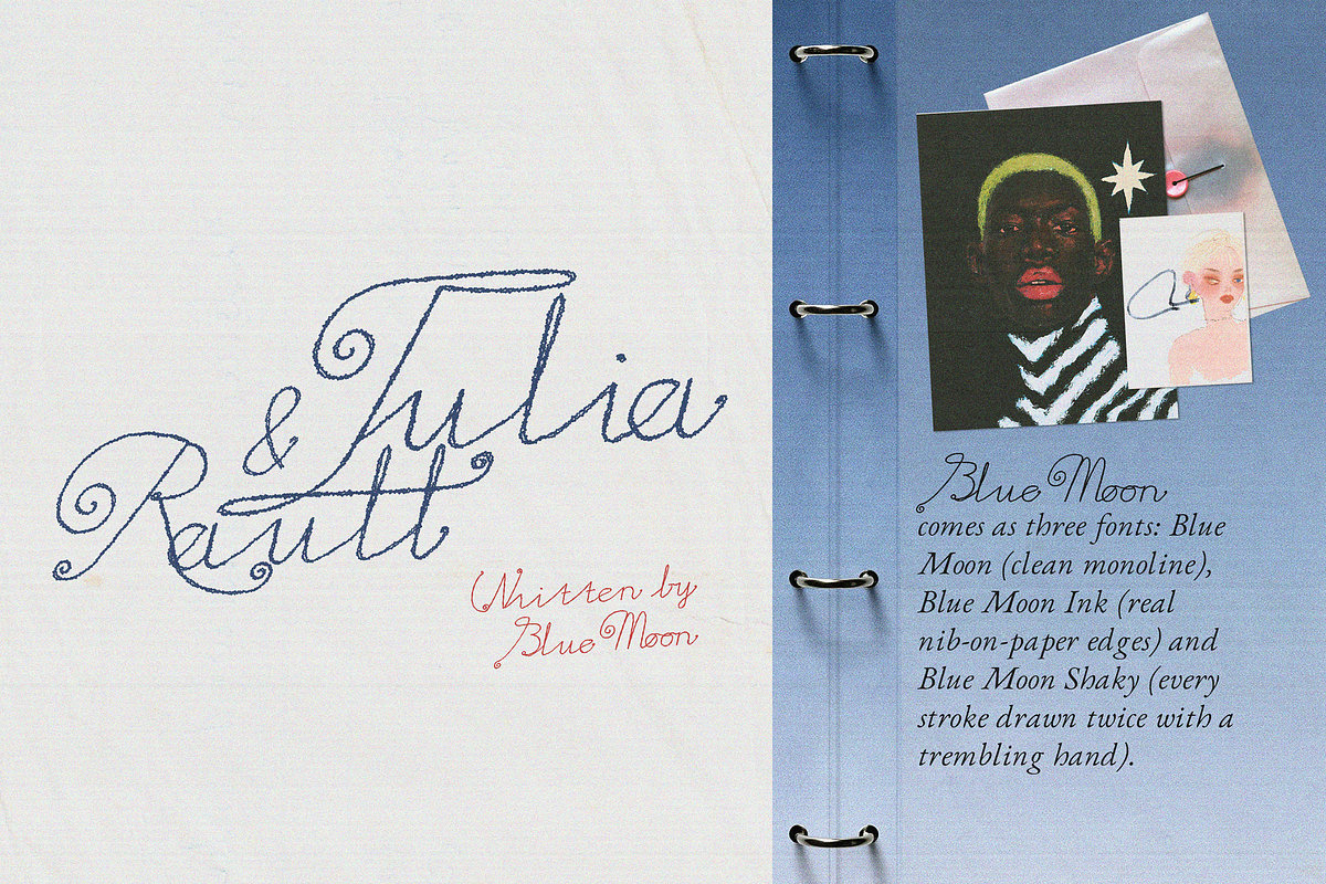 Blue Moon - Monoline Textured Font, a Handwritten Font by Lilithcollageart (Photo 6 of 6)
