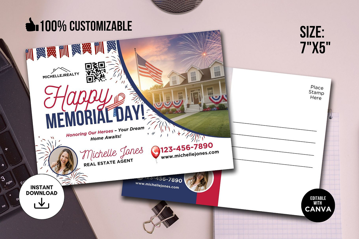 Real Estate Memorial Day Postcard, a Card Template by CreativeVinesStore (Photo 3 of 6)