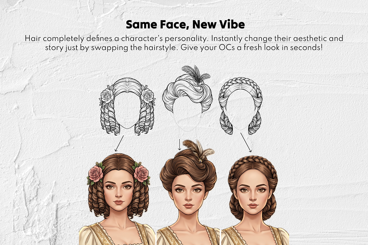 Victorian Hair Procreate Stamps, a Brush Add-On by Selentaori Studio (Photo 10 of 12)