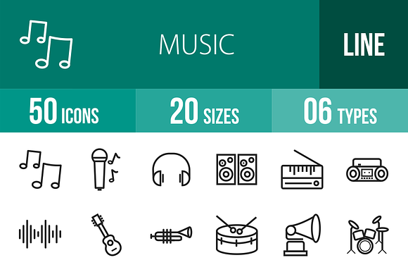 50 Music Line Icons