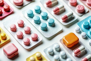 Colorful tablets and capsules in bli, a Health & Medical Photo by Perpis