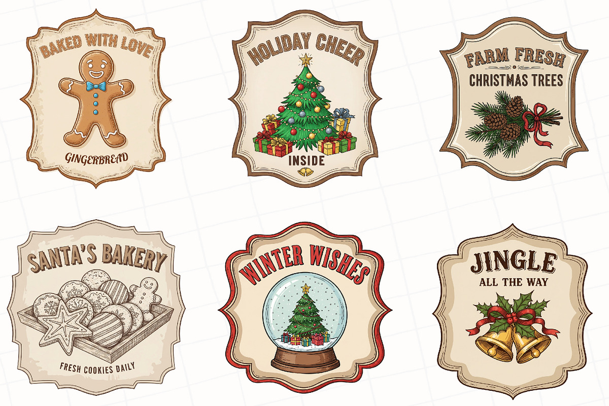 Vintage Christmas Labels Sublimation, an Illustration by OK Design (Photo 4 of 5)