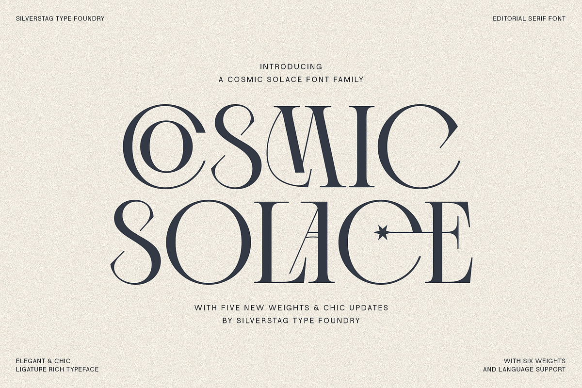 Cosmic Solace - Ligature Typeface, a Serif Font by SilverStag Type Foundry (Photo 1 of 30)