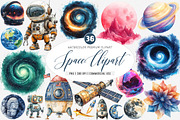 Space Watercolor Clipart, an Illustration by SinaCreation (Thumbnail 1 of 5)
