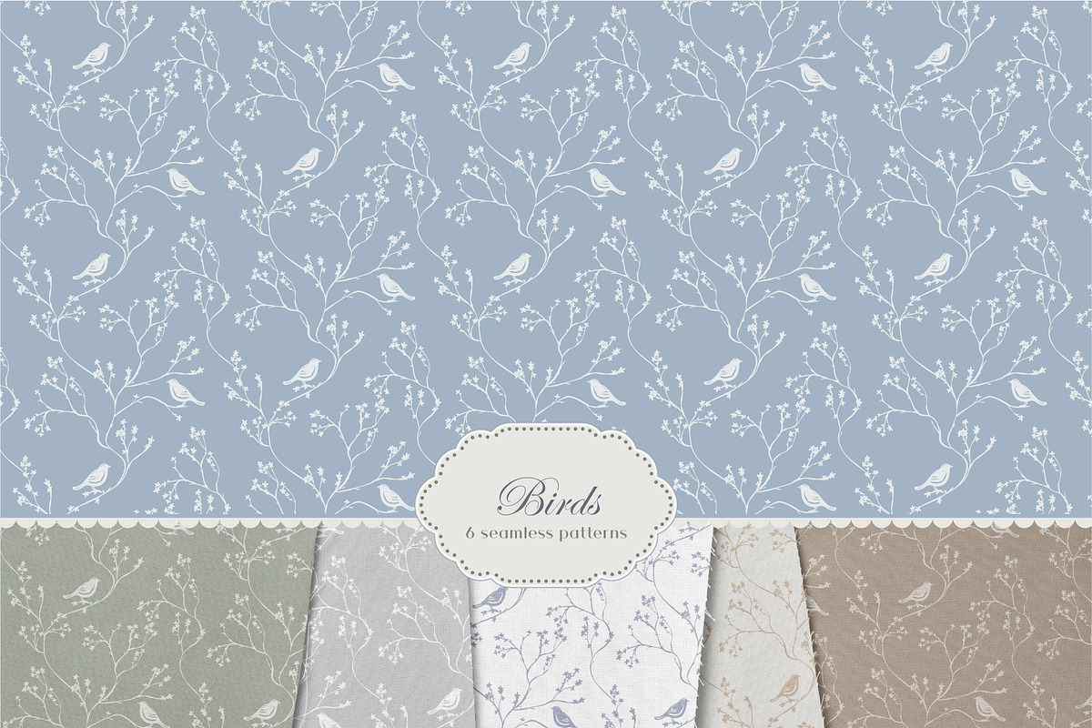 Birds - 6 color Seamless Pattern, a Wallpaper Graphic by InaCorart (Photo 1 of 8)