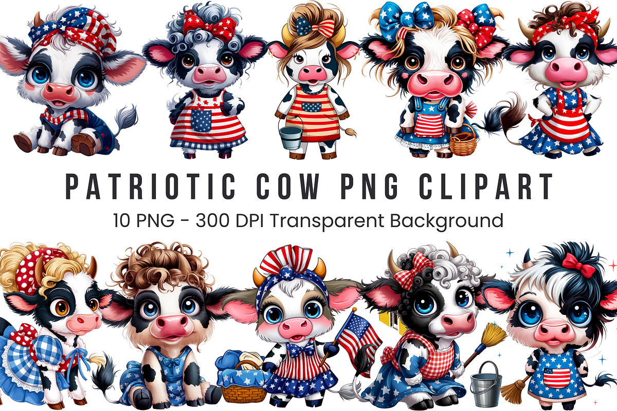 Patriotic Cow with USA Flag 10 PNG, a Graphic by Clipart Bloom (Photo 1 of 11)