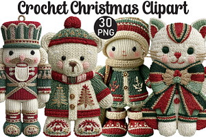 Crochet Christmas Clipart PNG, an Illustration by Black Bird Studio