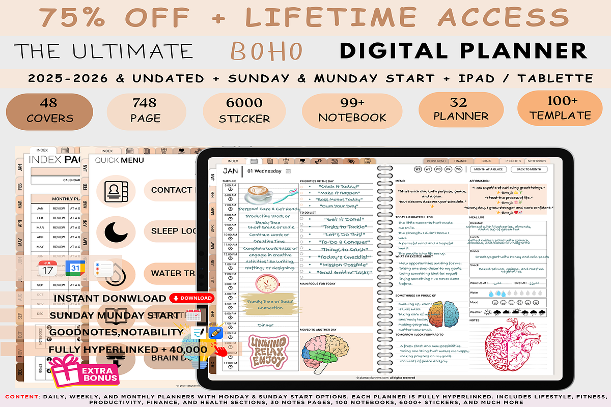 Boho Digital Planner 2025-2026, a Branding & Logo Template by Plamarplanners (Photo 1 of 10)