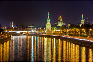 View of Moscow Kremlin by night - Russia, an Architecture Photo by Leonid Andronov