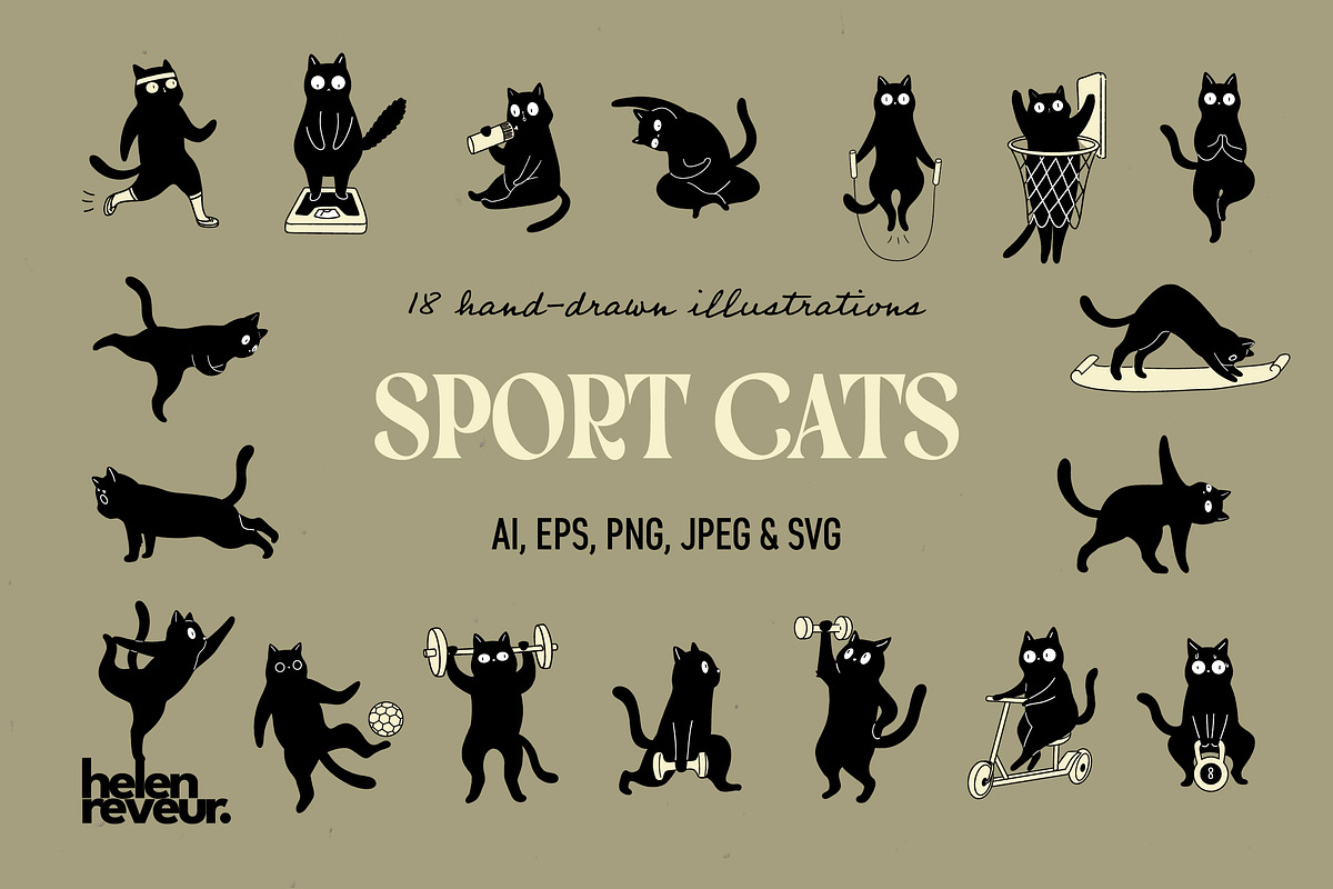 Sport Cats, Playful Vector Set, an Illustration by helenreveur (Photo 1 of 7)