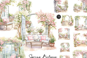 Watercolor Spring Balcony Clipart