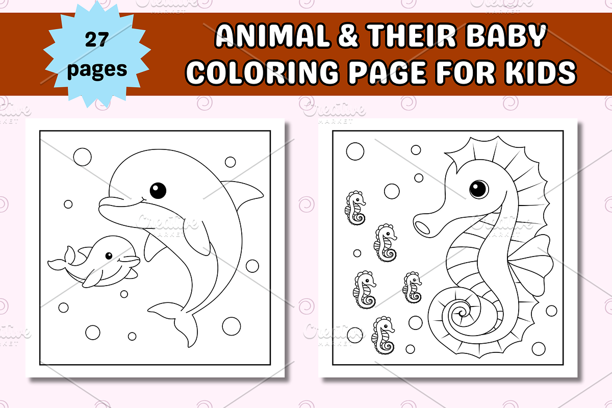 Animal & Their Baby Coloring Page, an Animal Illustration by Salaly (Photo 5 of 6)