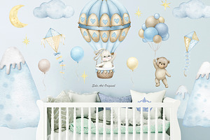 Teddy Bear, Hot Air Balloons Clipart