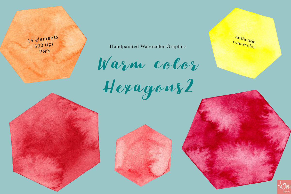 Sunny Watercolor Hexagons, an Object Graphic by LittleAcornGraphics (Photo 3 of 4)