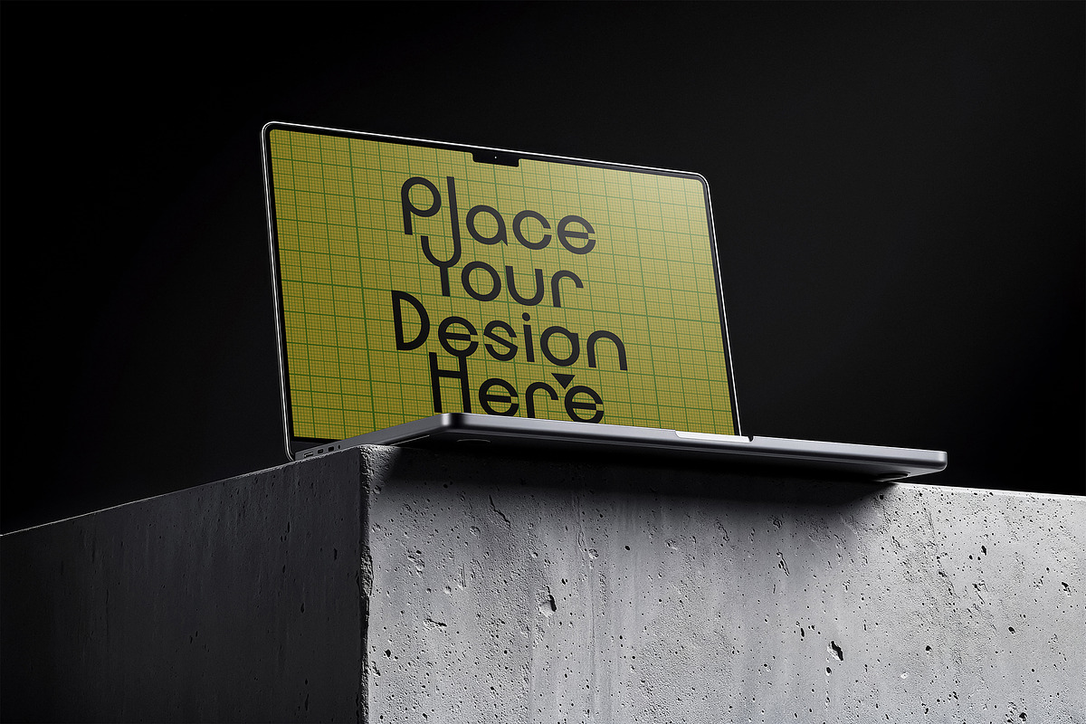 5 Laptop Mockups on Concrete Block, a Mac Mockup by smishura (Photo 4 of 11)