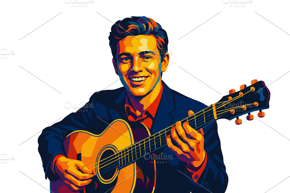 Smiling Male Guitarist Playing, a Person Illustration by AlexArt