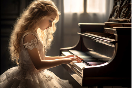 Emotional Girl plays piano in light, a School & Education Photo by Ylivdesign