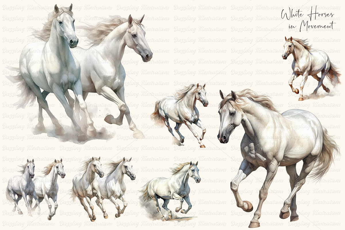Watercolor Grey Horses & Landscapes, an Animal Illustration by Dazzling Art Boutique (Photo 2 of 11)