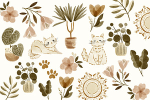 64 Cat & Houseplant Clipart