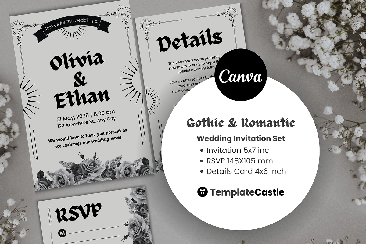 Gothic & Romantic Wedding Invitation, a Templates & Theme by TemplateCastleStore (Photo 2 of 9)