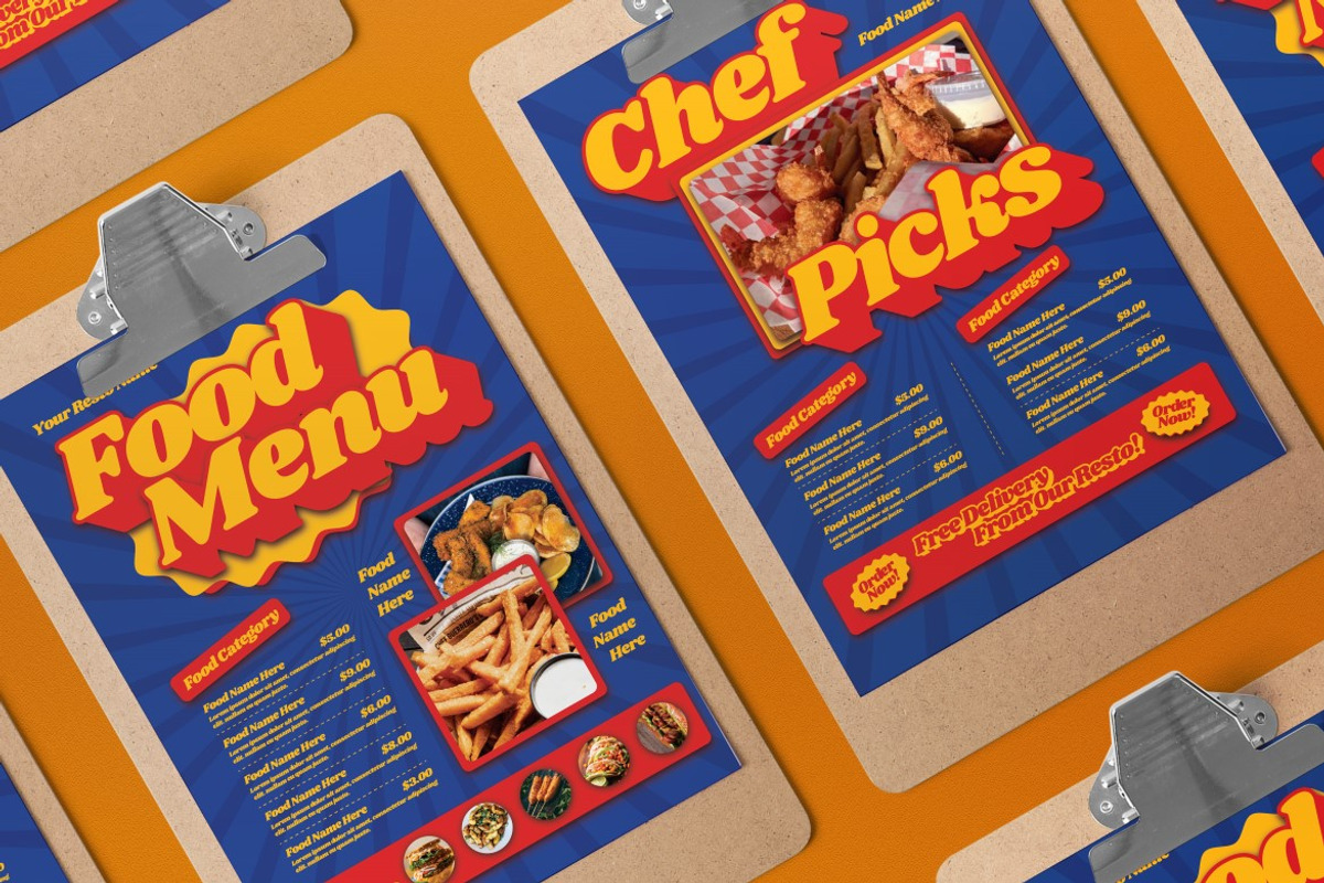 Blue 70s Style Food Menu, a Flyer Template by graphicook (Photo 3 of 4)