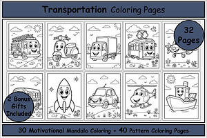 Transportation Coloring Book for Kid, a Transportation Illustration by Lamia Emad