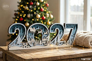 2027 Christmas Table Decor Laser Cut, a Decorative Illustration by svgocean (Thumbnail 2 of 3)