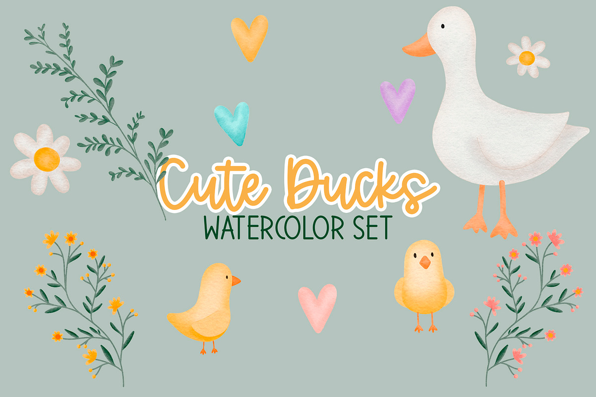 Cute Ducks watercolor set, an Animal Illustration by Bololota Studio (Photo 1 of 3)