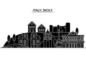 Italy, Sicily Architecture Vector City Skyline, Travel Cityscape With Landmarks, Buildings, Isolated Sights On Background