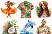 Watercolor Summer Hawaii Clipart, a Person Illustration by BusyDaydesign (Thumbnail 2 of 9)