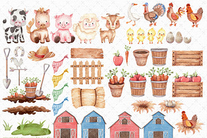 Baby Farm Animals Watercolor Clipart