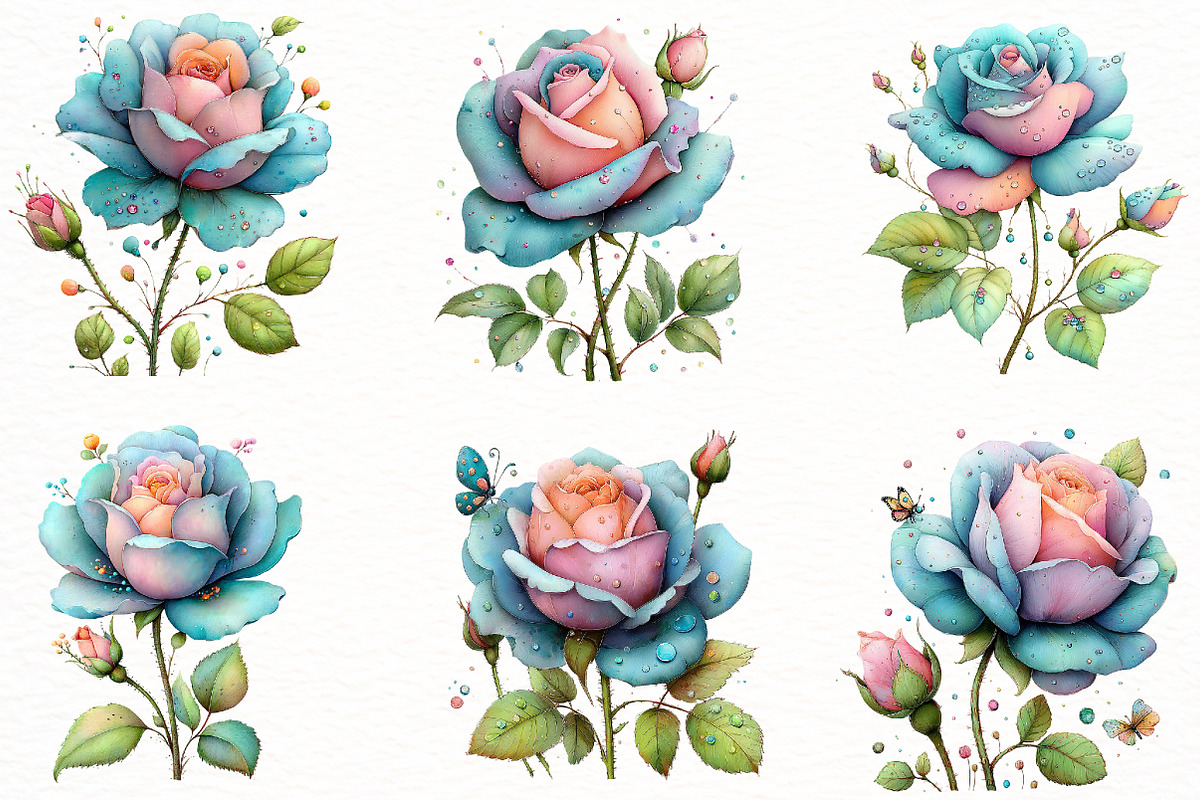 Whimsical blue rose Clipart, an Illustration by Designworld (Photo 4 of 8)