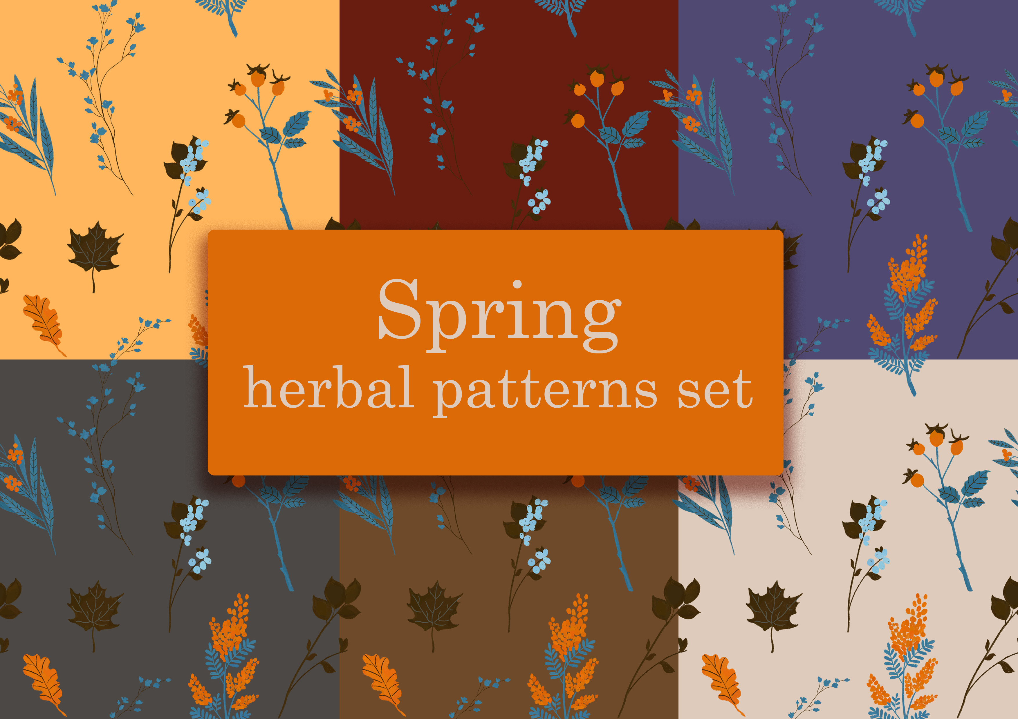 Spring herbal pattern set, a Pattern Graphic by CarpetTapetePretzel
