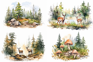 Rustic Watercolor Forest Collection