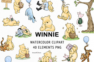 Classic Winne the Pooh Clipart, an Animal Illustration by SvetaArtStore