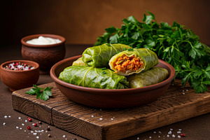 Stuffed cabbage rolls served on a cl, a Food & Drink Photo by professorinc
