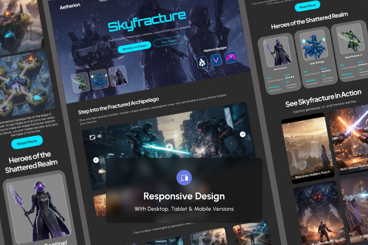 Aetherion - Indie Game Landing Page, a Landing Page Template by productype1 (Photo 3 of 5)